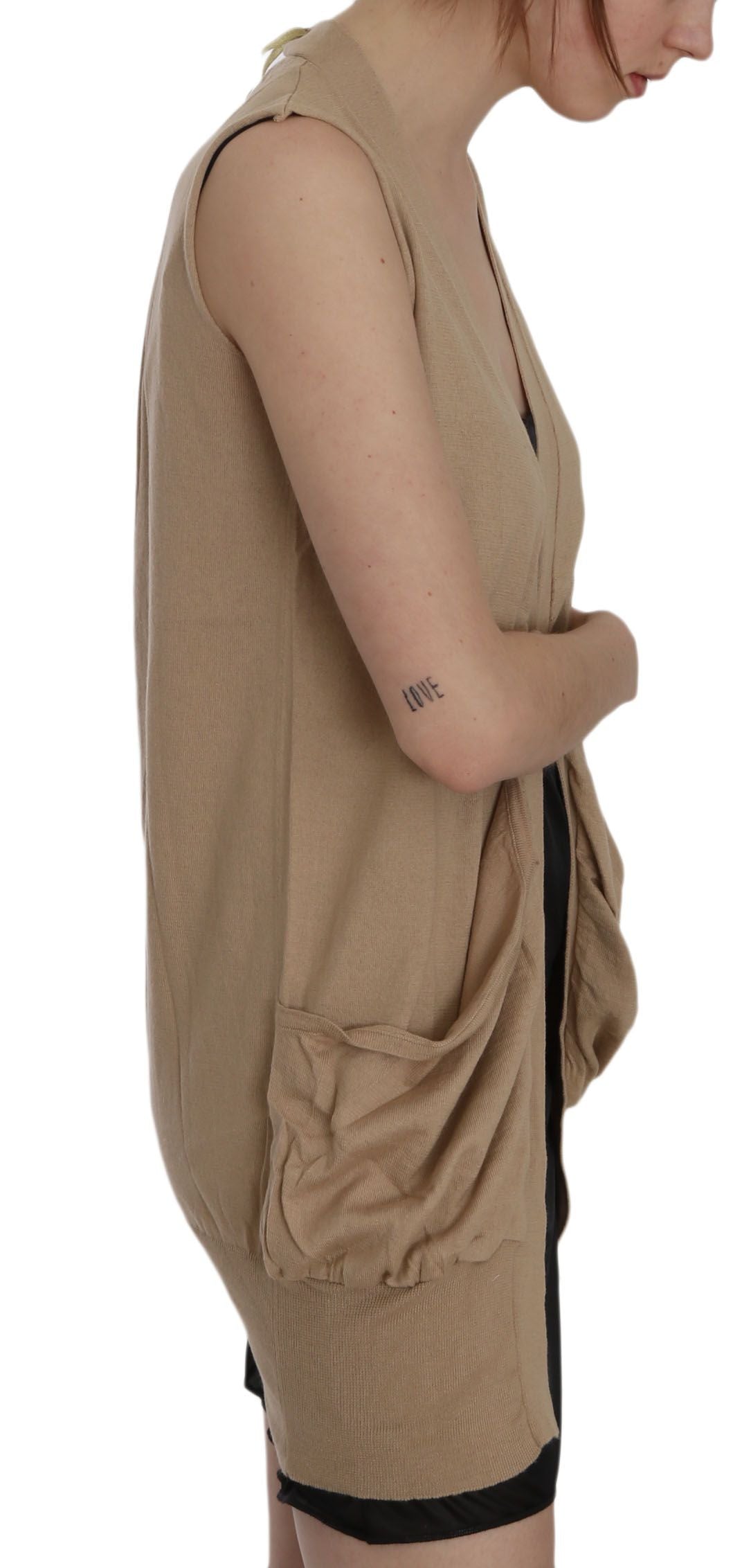 Women’s Pink Memories Brown 100% Cotton Sleeveless Cardigan Top Vest