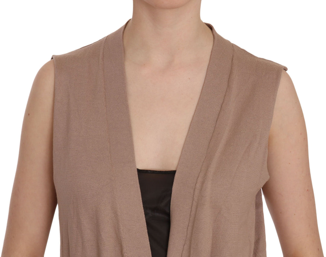 Women’s Pink Memories Brown 100% Cotton Sleeveless Cardigan Top Vest