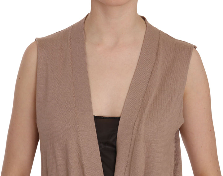 Women’s Pink Memories Brown 100% Cotton Sleeveless Cardigan Top Vest