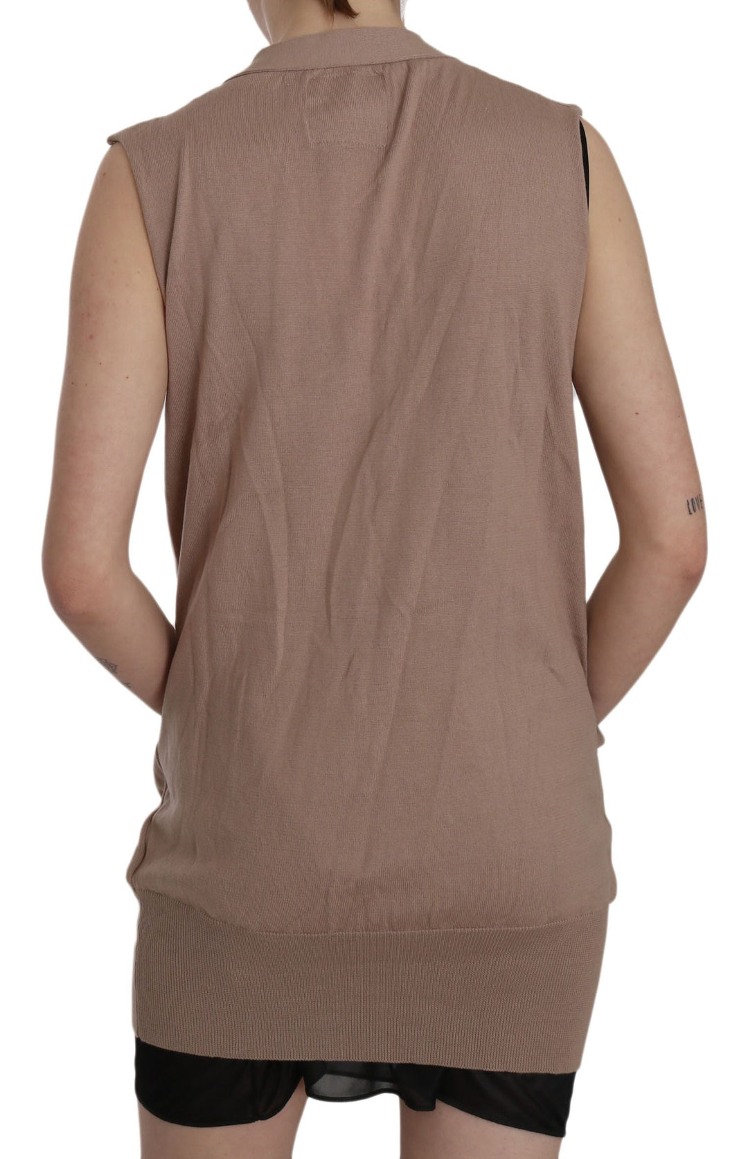 Women’s Pink Memories Brown 100% Cotton Sleeveless Cardigan Top Vest