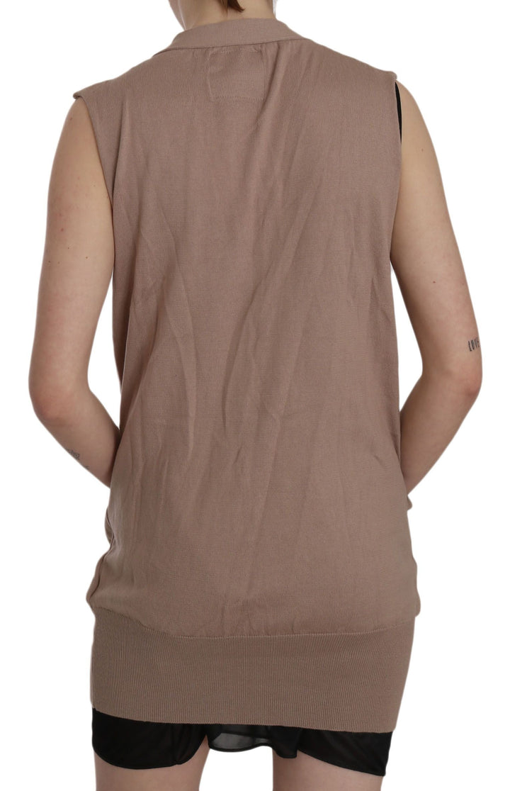 Women’s Pink Memories Brown 100% Cotton Sleeveless Cardigan Top Vest