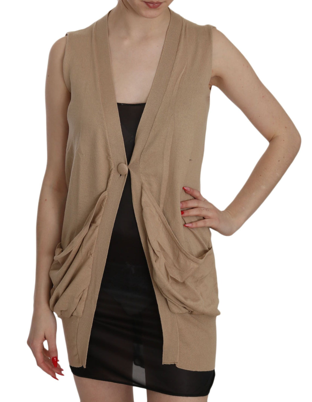 Women’s Pink Memories Brown 100% Cotton Sleeveless Cardigan Top Vest