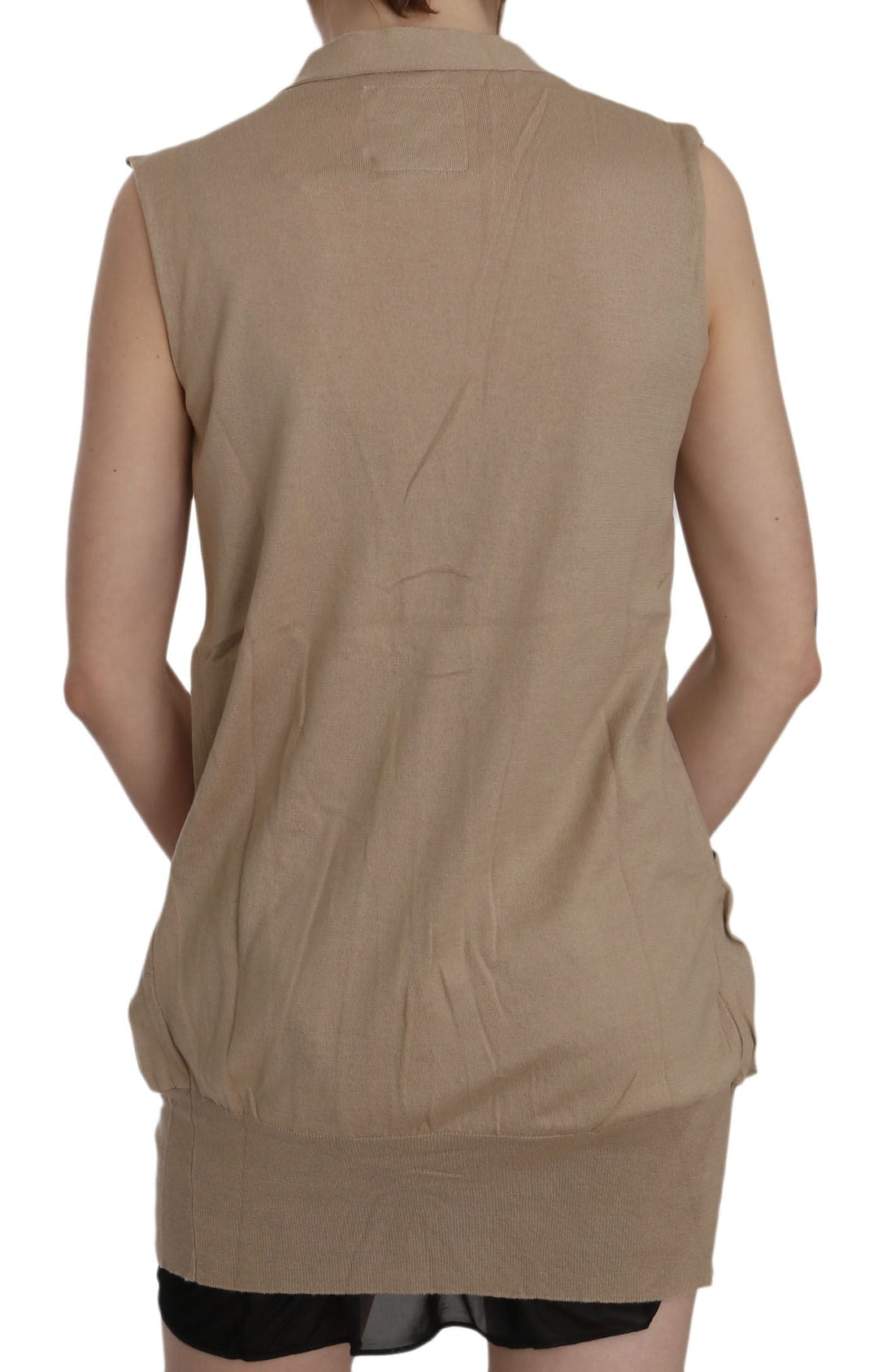 Women’s Pink Memories Brown 100% Cotton Sleeveless Cardigan Top Vest