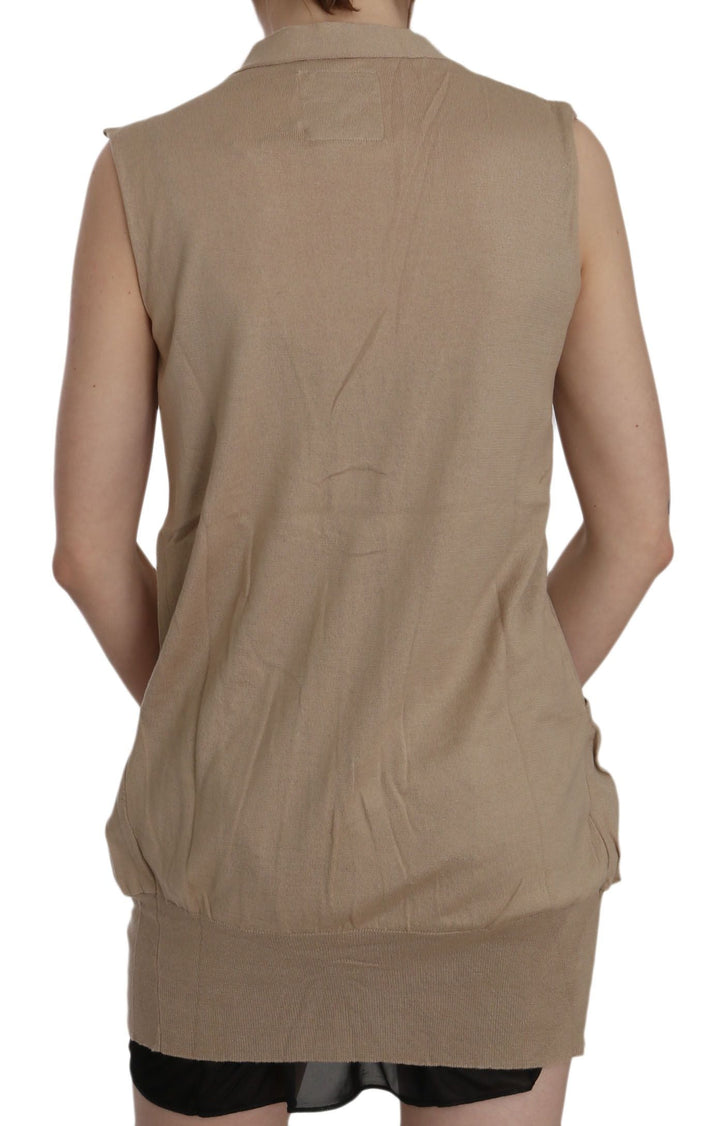 Women’s Pink Memories Brown 100% Cotton Sleeveless Cardigan Top Vest