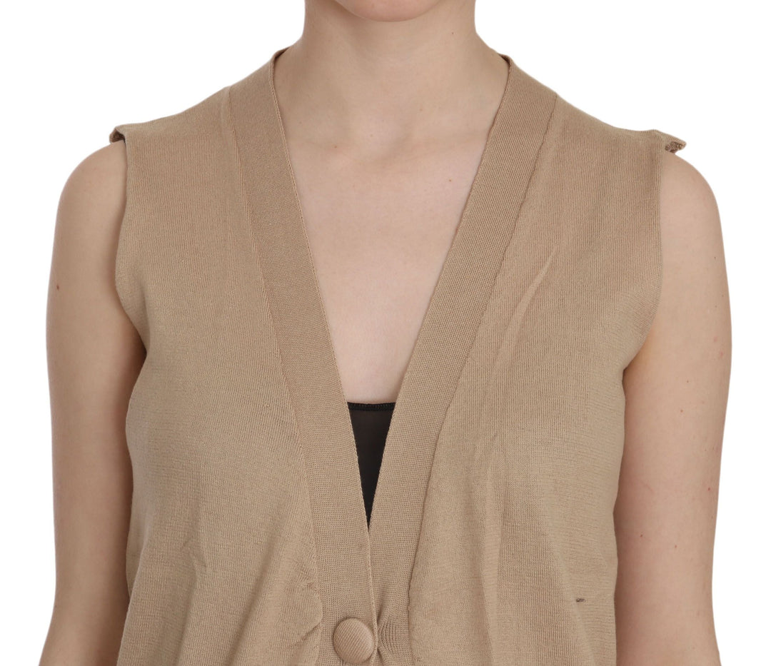 Women’s Pink Memories Brown 100% Cotton Sleeveless Cardigan Top Vest