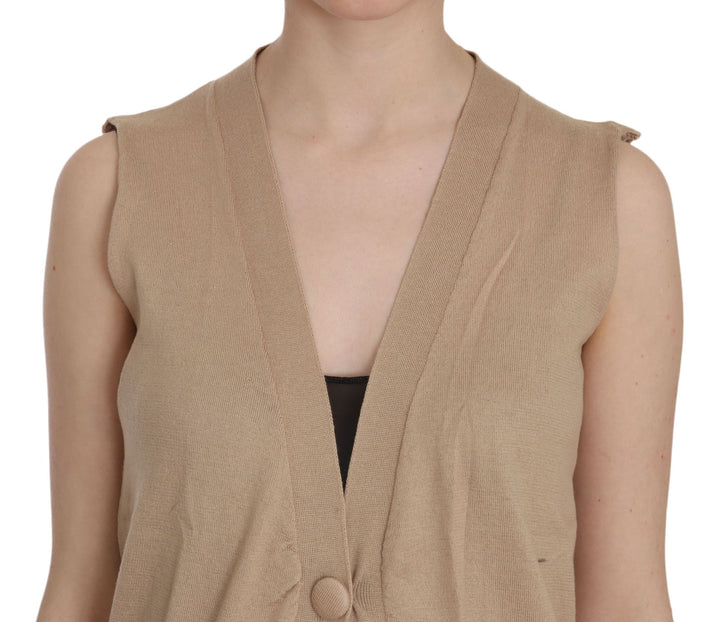 Women’s Pink Memories Brown 100% Cotton Sleeveless Cardigan Top Vest