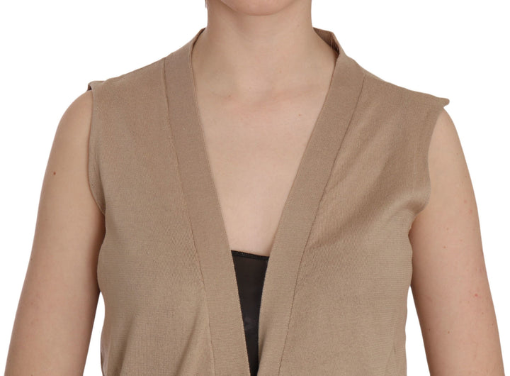 Women’s Pink Memories Brown 100% Cotton Sleeveless Cardigan Top Vest