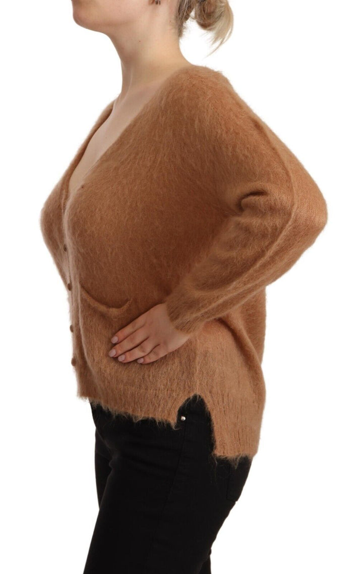 Women’s Pink Memories Brown Cardigan V-neck Long Sleeve Sweater