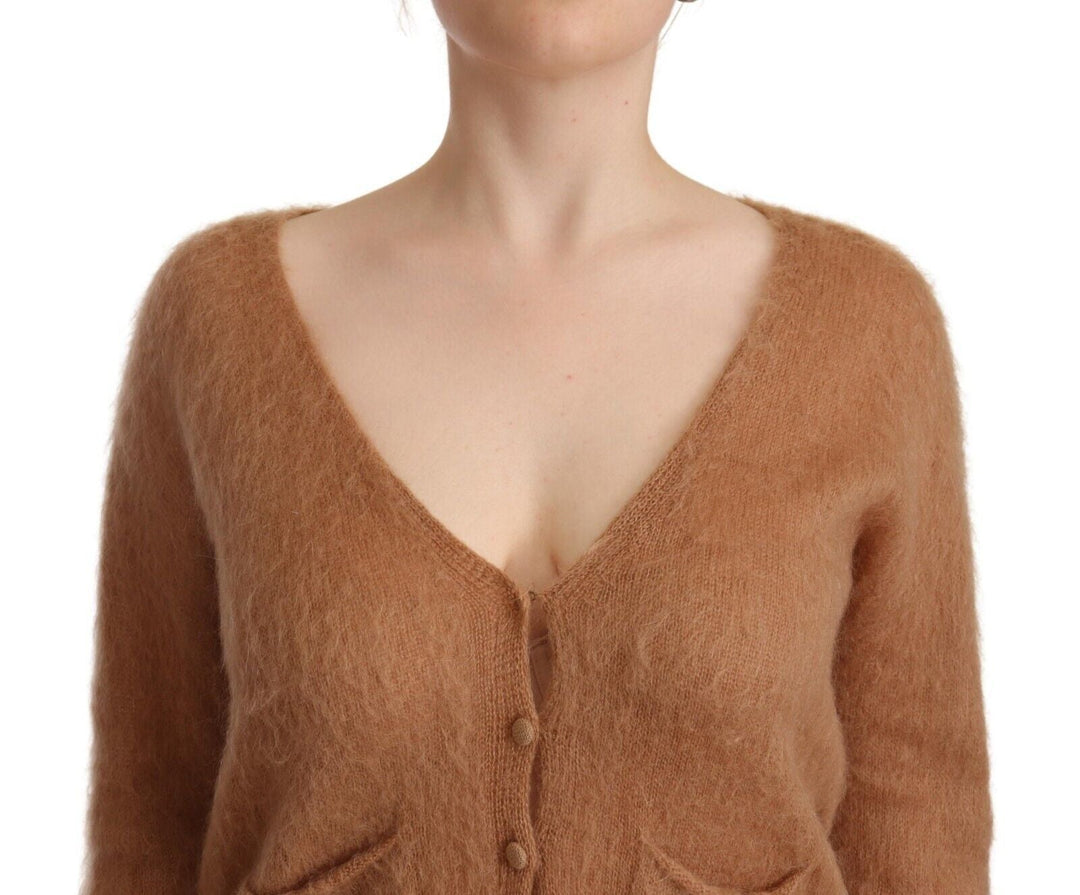 Women’s Pink Memories Brown Cardigan V-neck Long Sleeve Sweater