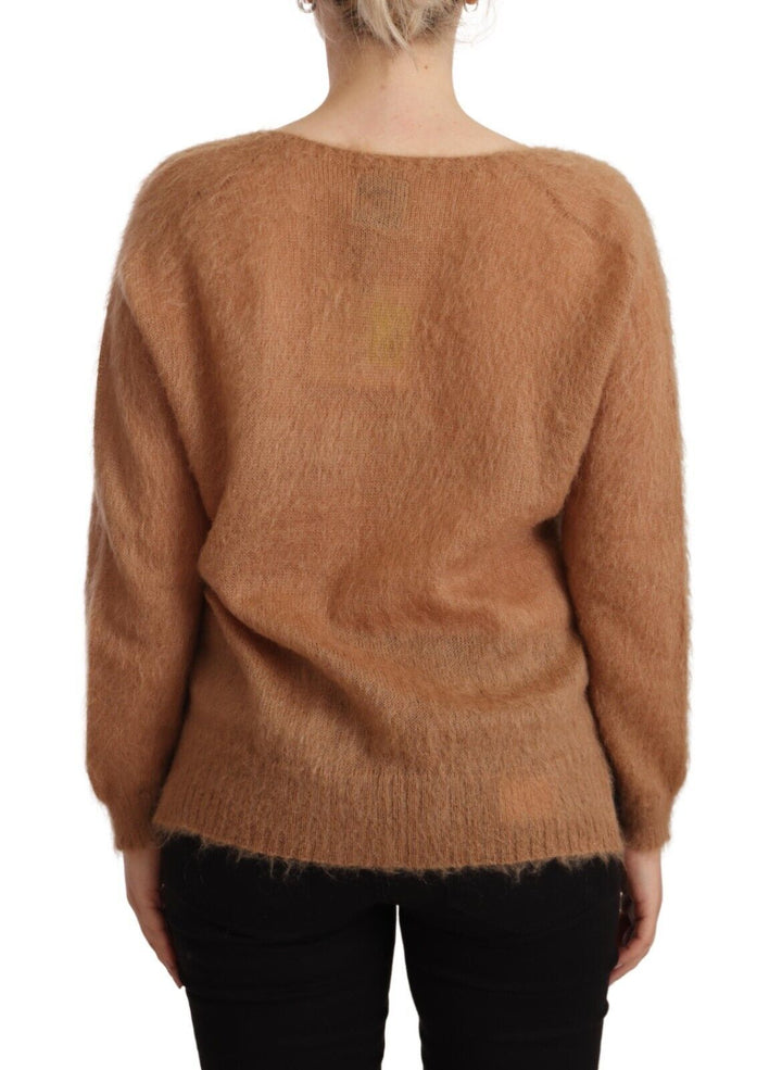 Women’s Pink Memories Brown Cardigan V-neck Long Sleeve Sweater