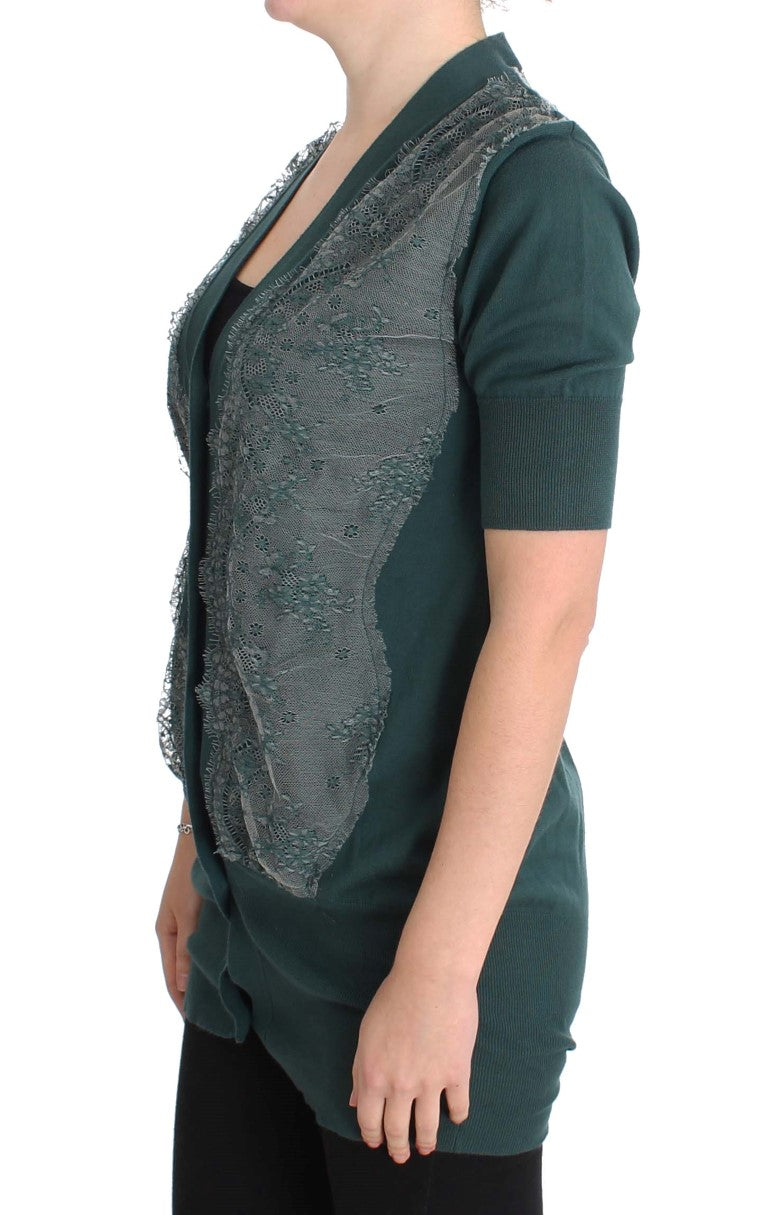 Women’s Pink Memories Green Lace Cotton Cardigan Sweater