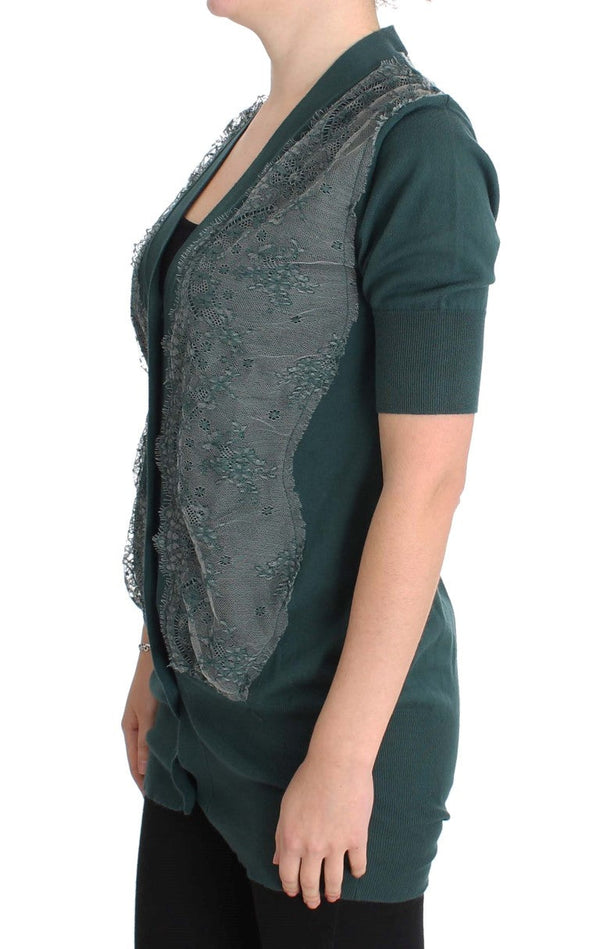 Women’s Pink Memories Green Lace Cotton Cardigan Sweater