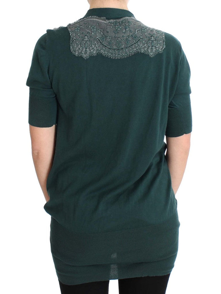 Women’s Pink Memories Green Lace Cotton Cardigan Sweater