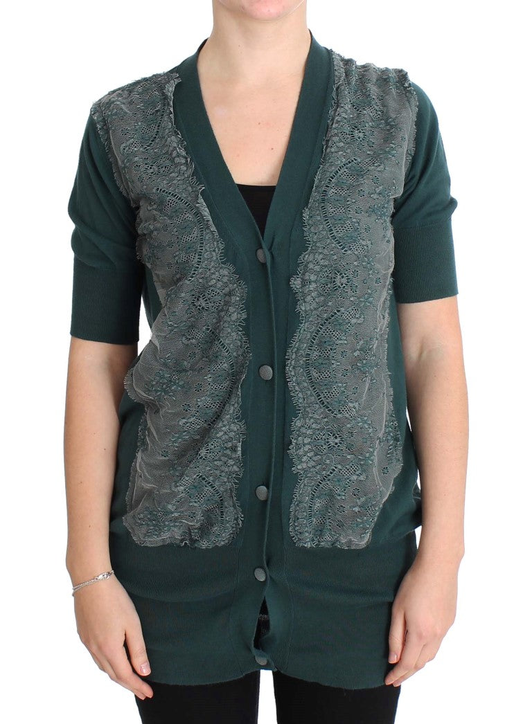 Women’s Pink Memories Green Lace Cotton Cardigan Sweater