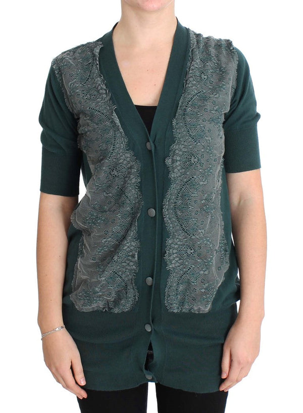 Women’s Pink Memories Green Lace Cotton Cardigan Sweater