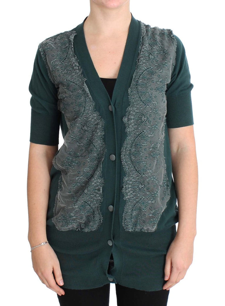 Women’s Pink Memories Green Lace Cotton Cardigan Sweater