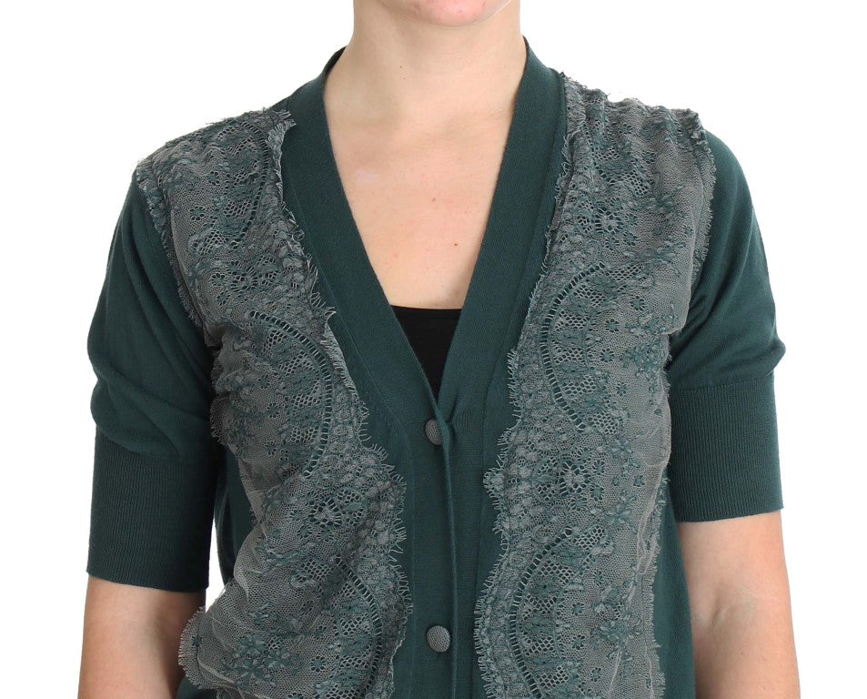 Women’s Pink Memories Green Lace Cotton Cardigan Sweater