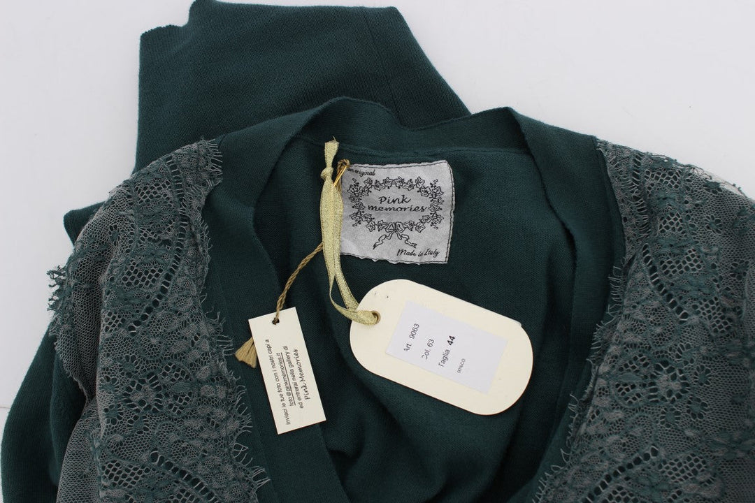 Women’s Pink Memories Green Lace Cotton Cardigan Sweater