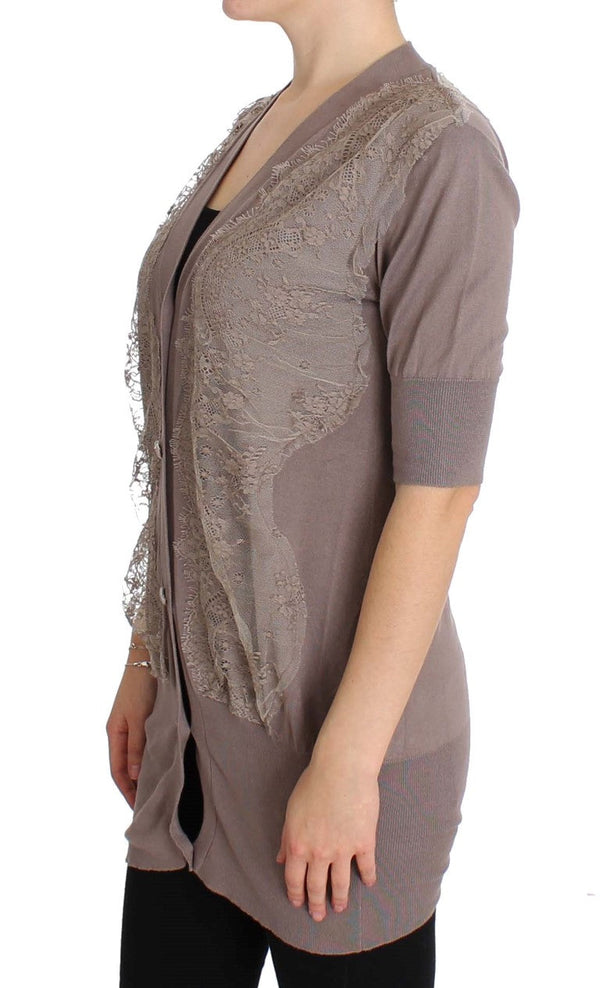 Women’s Pink Memories Purple Lace Cotton Cardigan Sweater