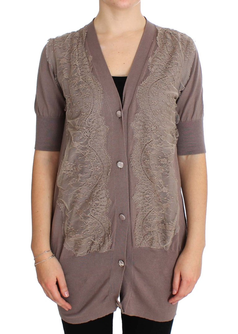 Women’s Pink Memories Purple Lace Cotton Cardigan Sweater