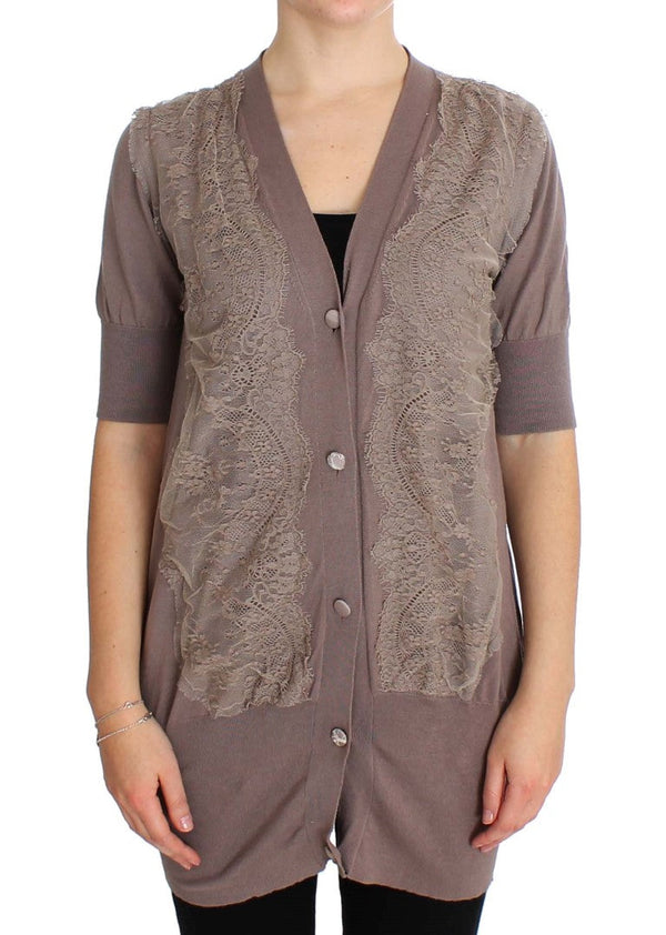 Women’s Pink Memories Purple Lace Cotton Cardigan Sweater