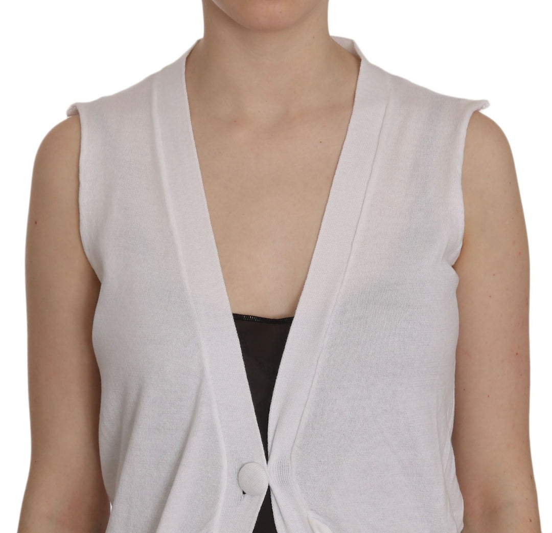 Women’s Pink Memories White 100% Cotton Sleeveless Cardigan Top Vest