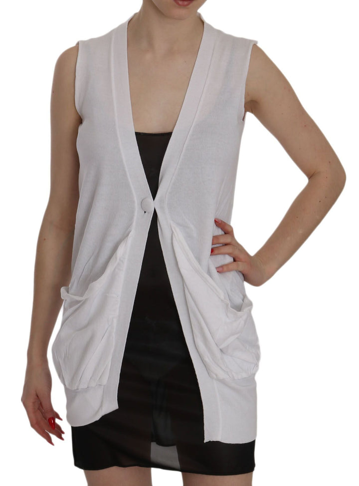 Women’s Pink Memories White 100% Cotton Sleeveless Cardigan Top Vest