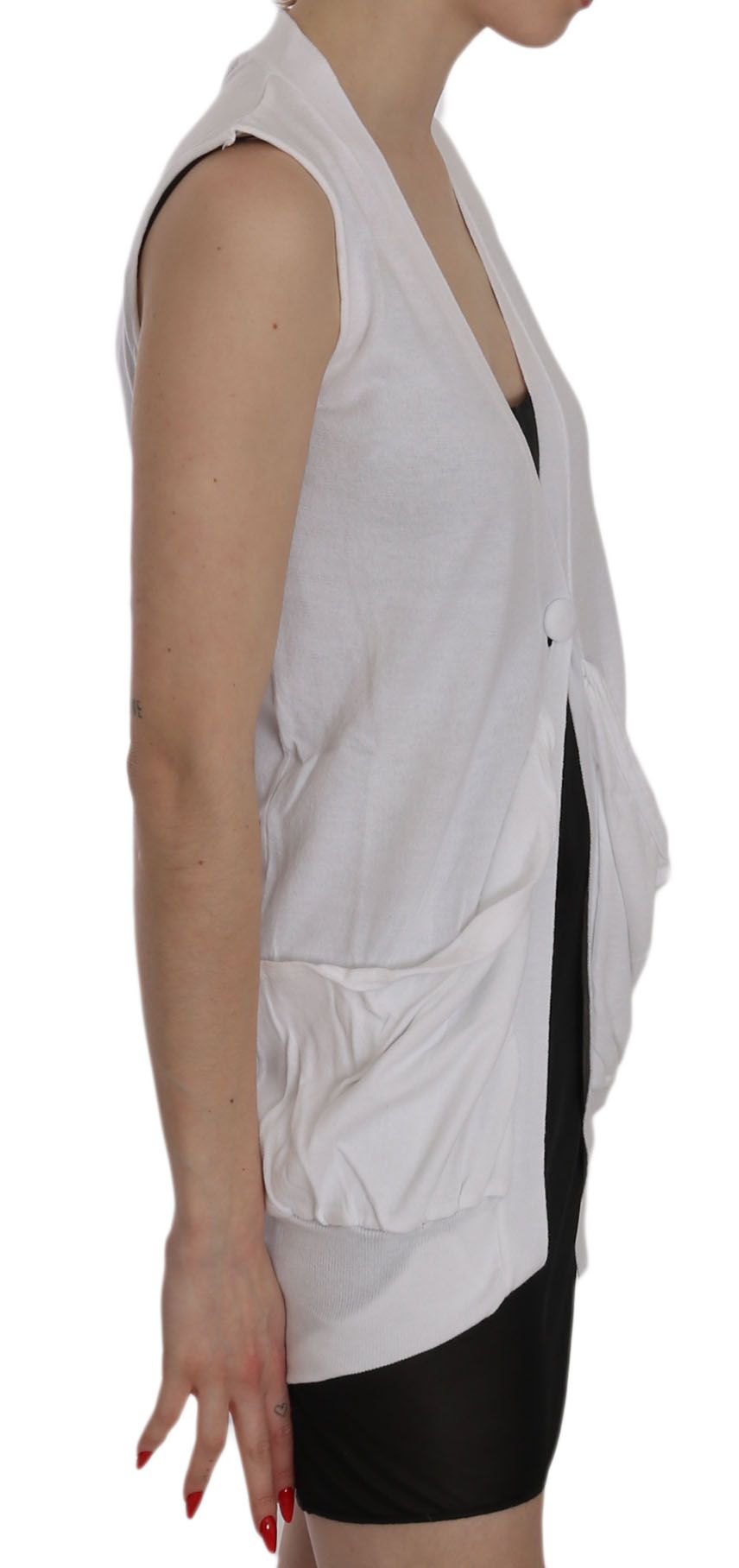 Women’s Pink Memories White 100% Cotton Sleeveless Cardigan Top Vest