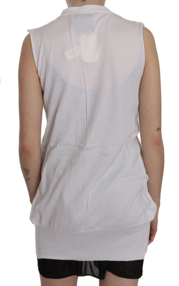 Women’s Pink Memories White 100% Cotton Sleeveless Cardigan Top Vest