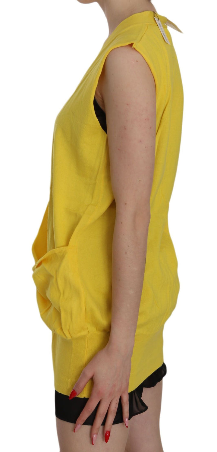 Women’s Pink Memories Yellow 100% Cotton Sleeveless Cardigan Top Vest