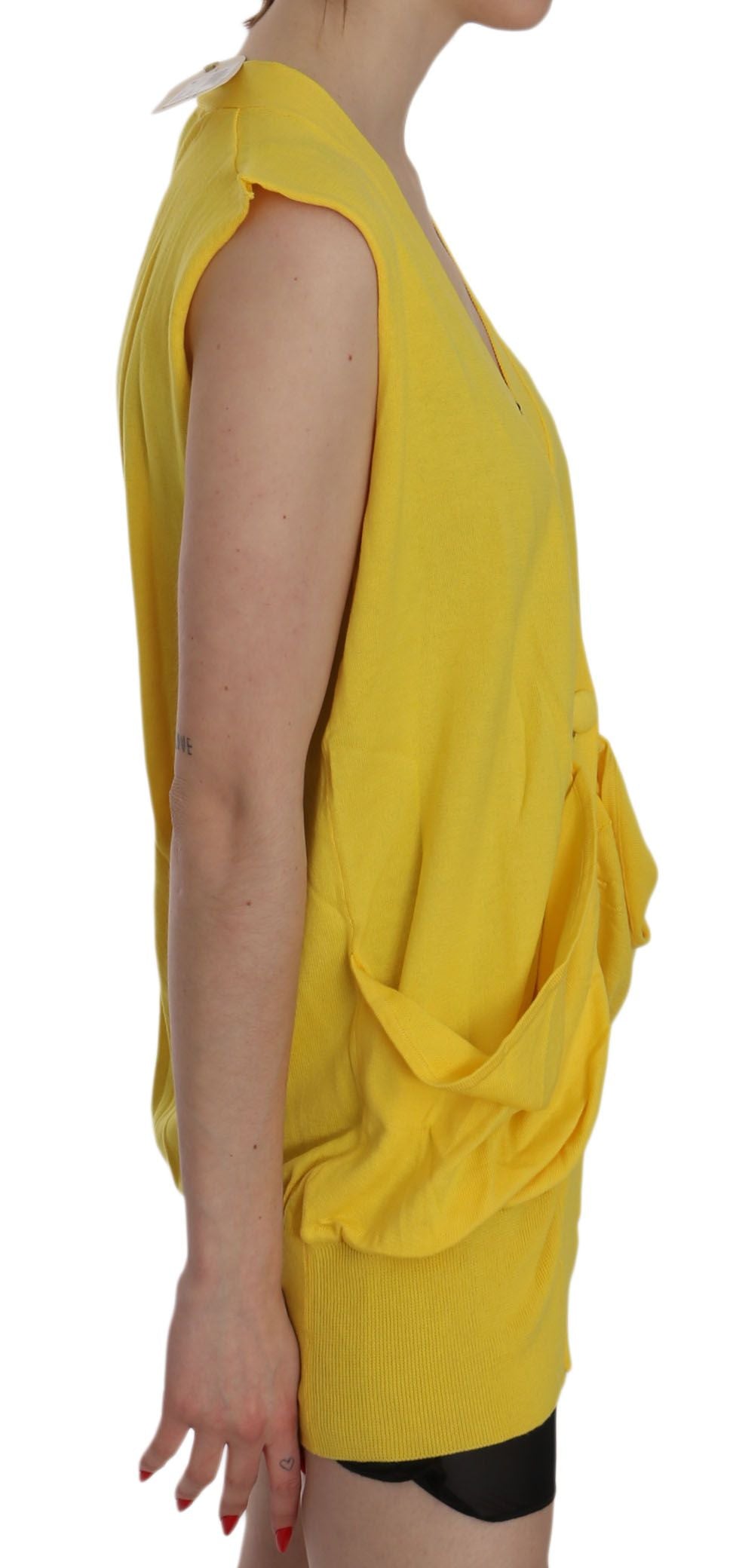 Women’s Pink Memories Yellow 100% Cotton Sleeveless Cardigan Top Vest