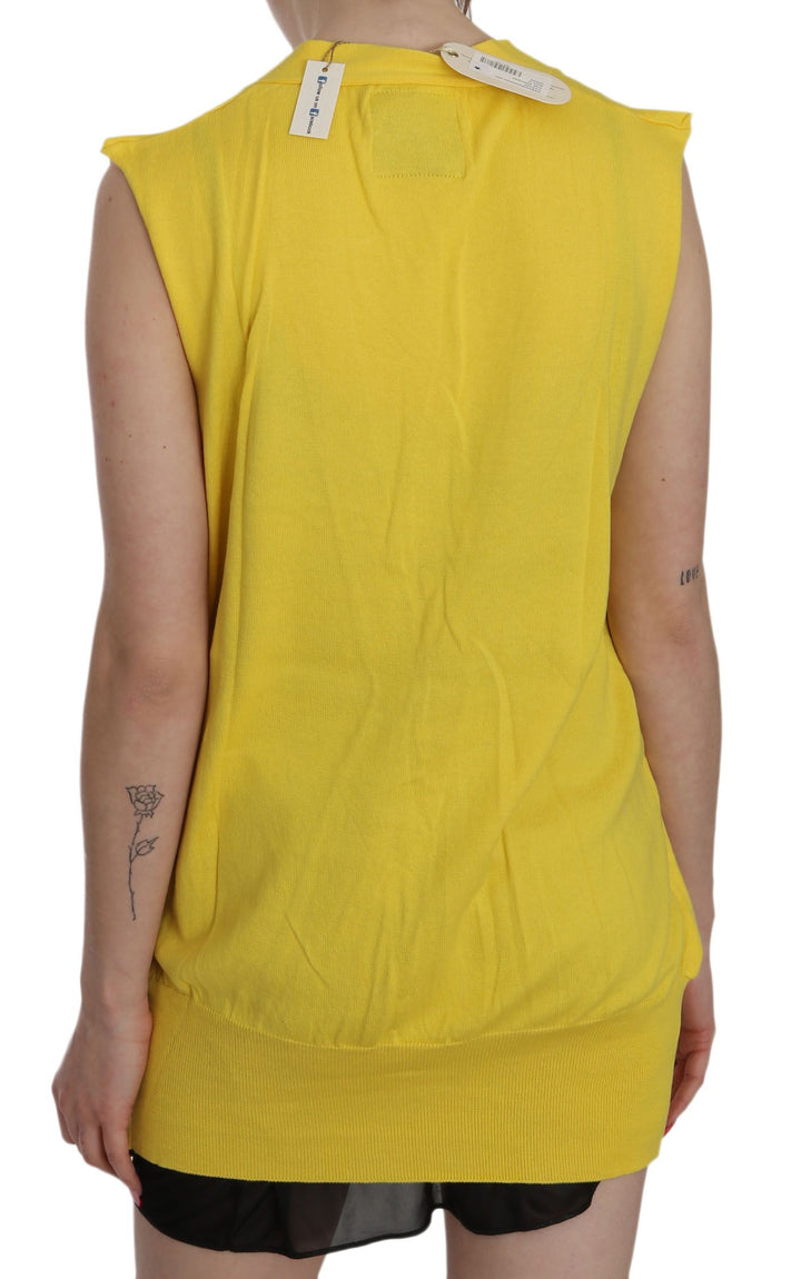 Women’s Pink Memories Yellow 100% Cotton Sleeveless Cardigan Top Vest