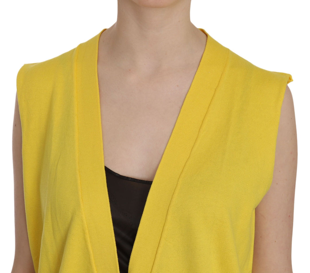 Women’s Pink Memories Yellow 100% Cotton Sleeveless Cardigan Top Vest