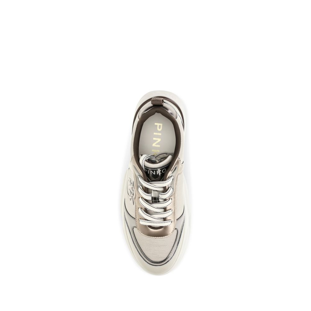 Women’s Pinko Beige Calf Leather Bos Taurus Chunky Sneakers