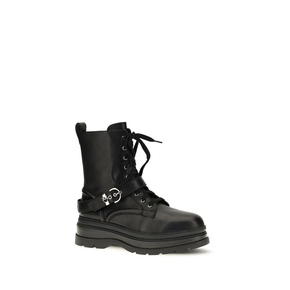 Women’s Pinko Black Calf Leather Bos Taurus Lace-up Boots