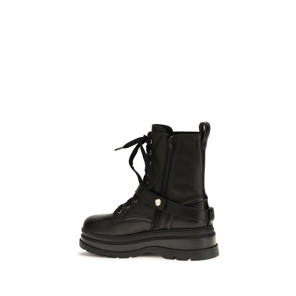 Women’s Pinko Black Calf Leather Bos Taurus Lace-up Boots