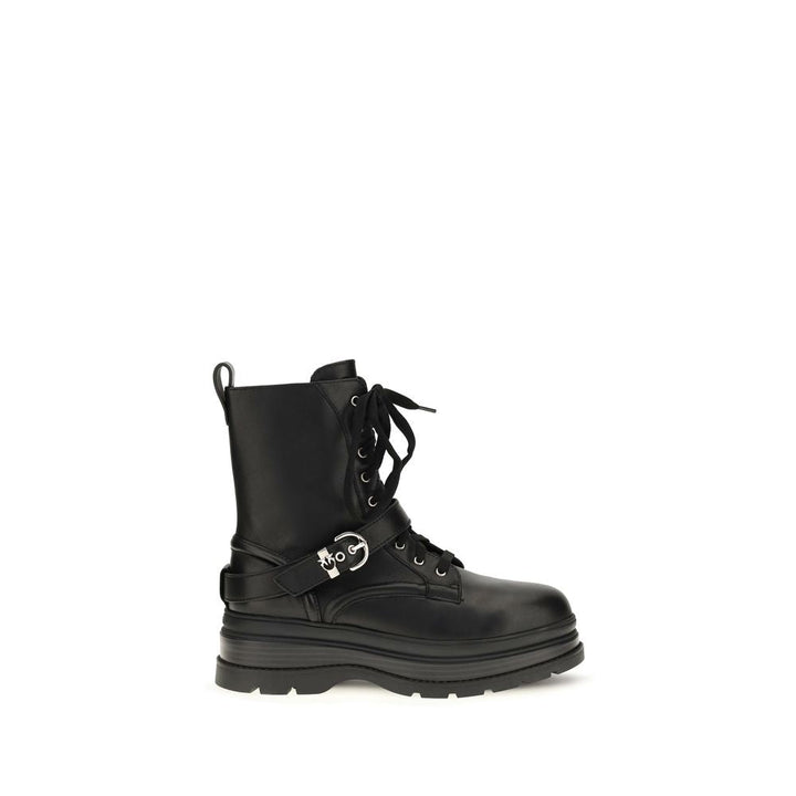 Women’s Pinko Black Calf Leather Bos Taurus Lace-up Boots