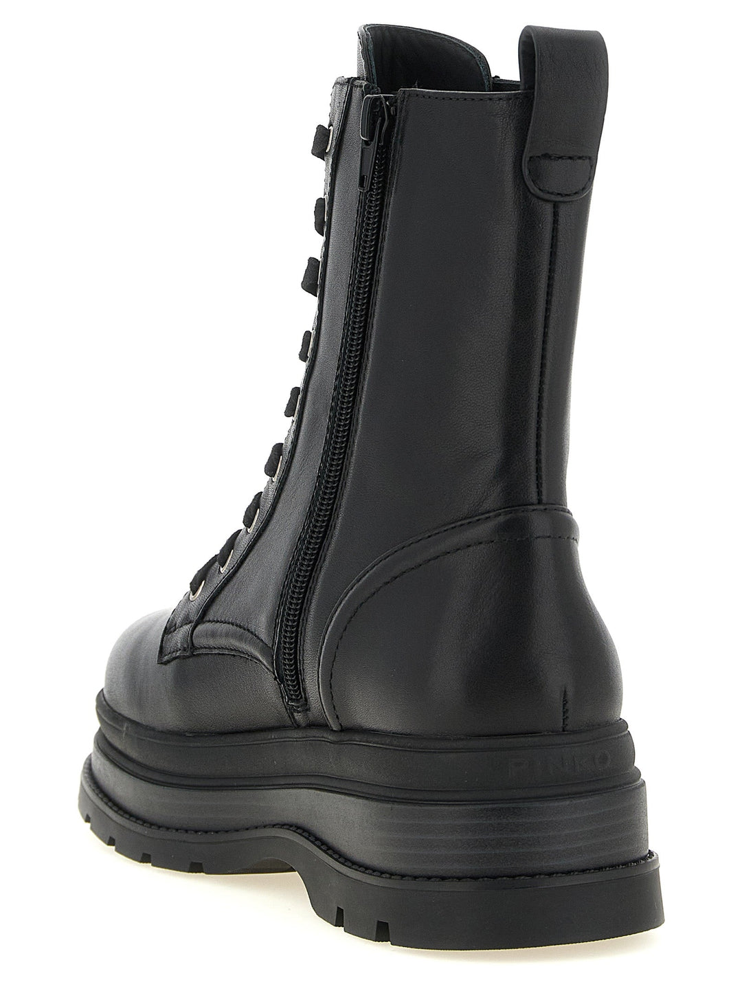 PINKO Black Cowhide Lace-Up Boots