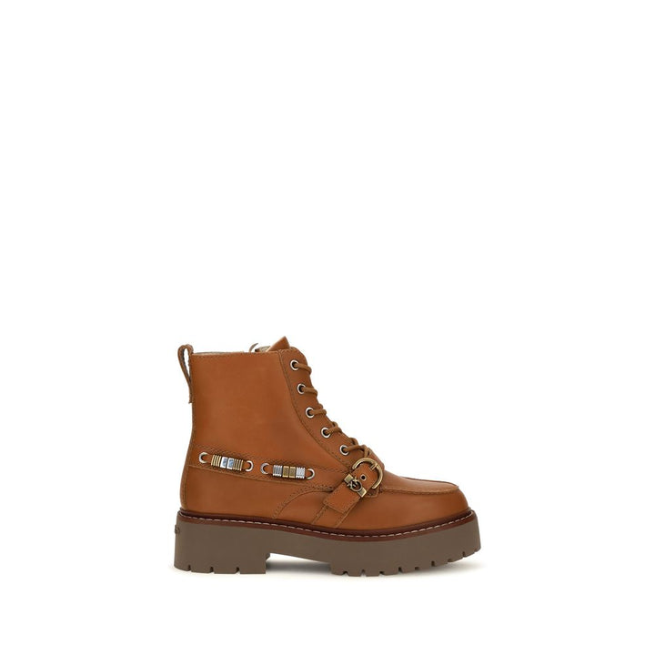 Women’s Pinko Brown Calf Leather Bos Taurus Lace-up Boots