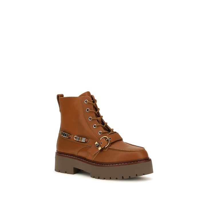 Women’s Pinko Brown Calf Leather Bos Taurus Lace-up Boots