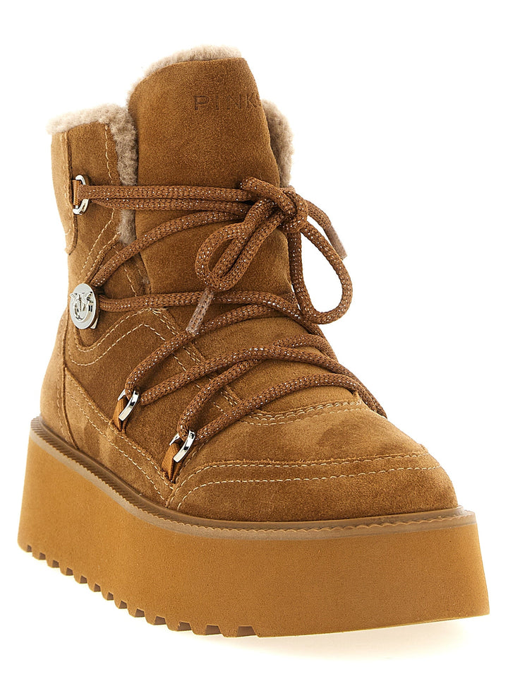 PINKO Brown Cowhide Flat Boots