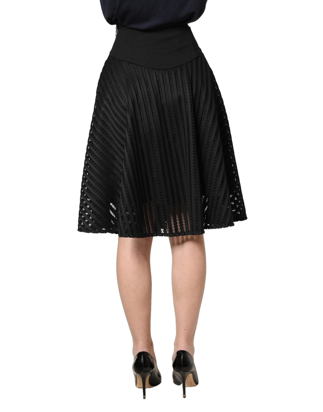 Women’s Pinko Cotton Striped Flared Silhouette Aline Midi Black