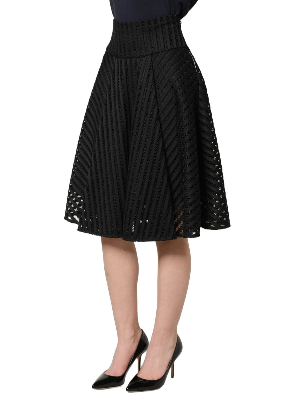 Women’s Pinko Cotton Striped Flared Silhouette Aline Midi Black