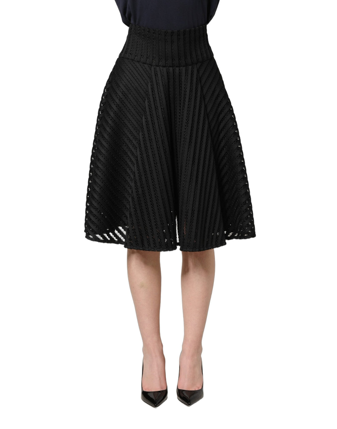 Women’s Pinko Cotton Striped Flared Silhouette Aline Midi Black