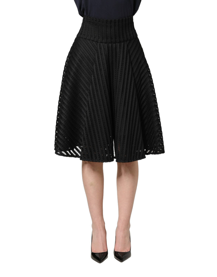 Women’s Pinko Cotton Striped Flared Silhouette Aline Midi Black
