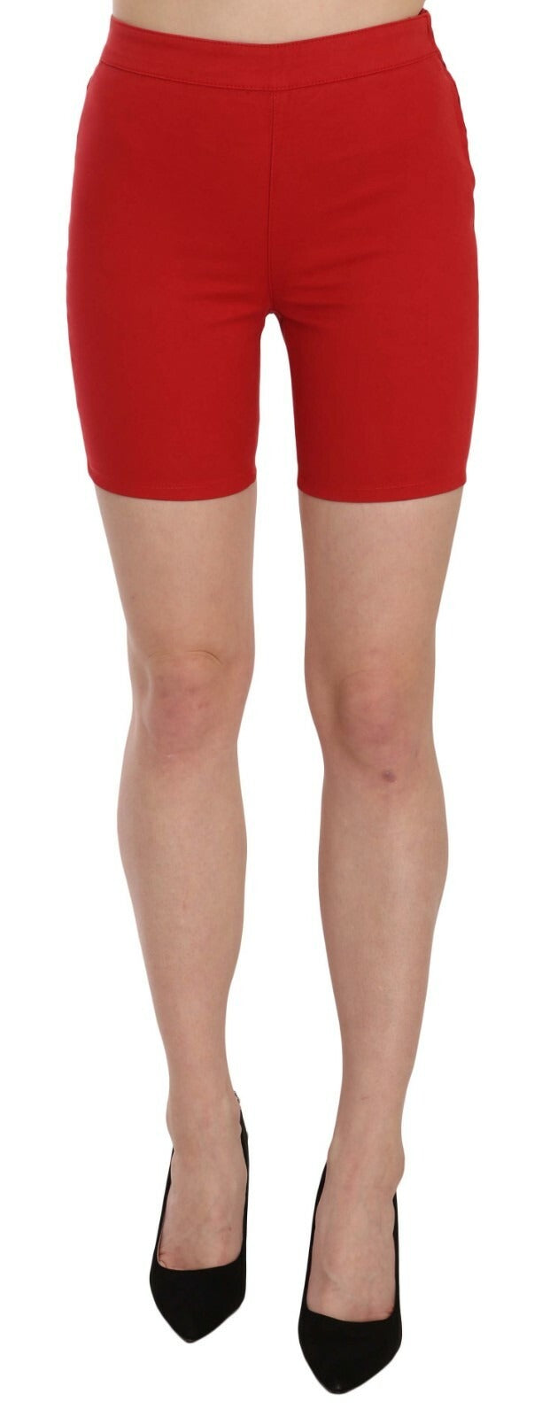 Women’s Pinko Red Mid Waist Cotton Stretch Slim Mini Shorts