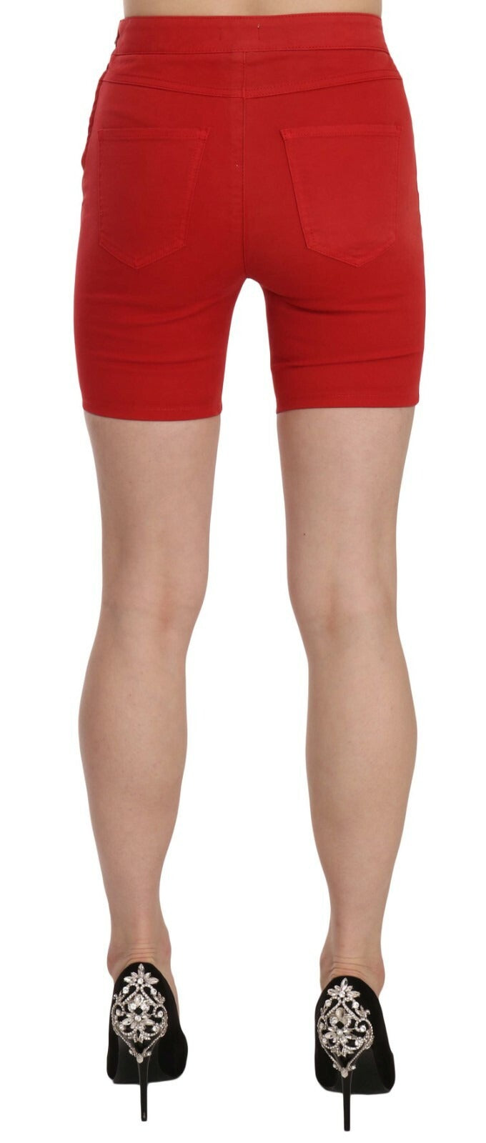 Women’s Pinko Red Mid Waist Cotton Stretch Slim Mini Shorts