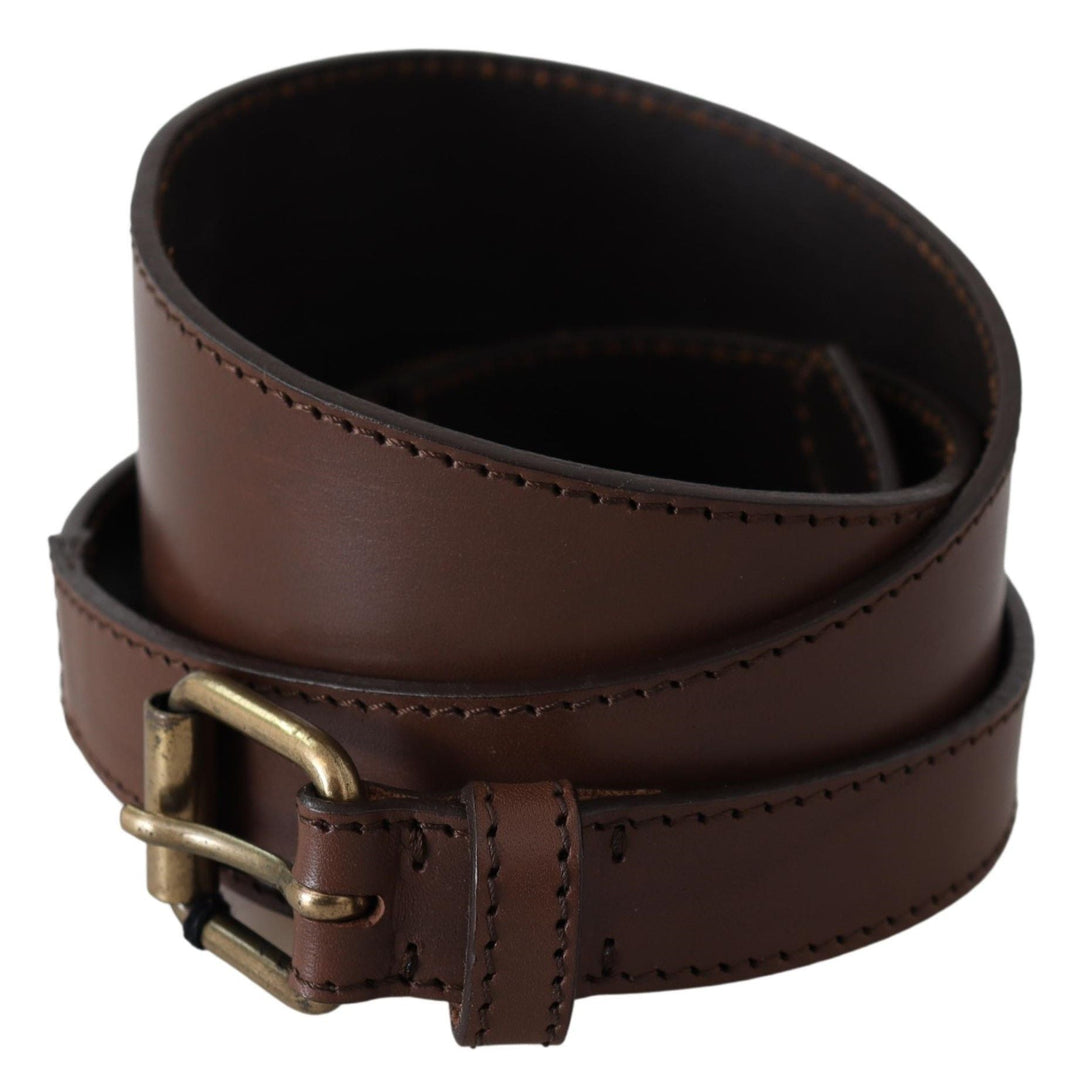 Women’s Plein Sud Brown Leather Gold Metal Buckle Belt