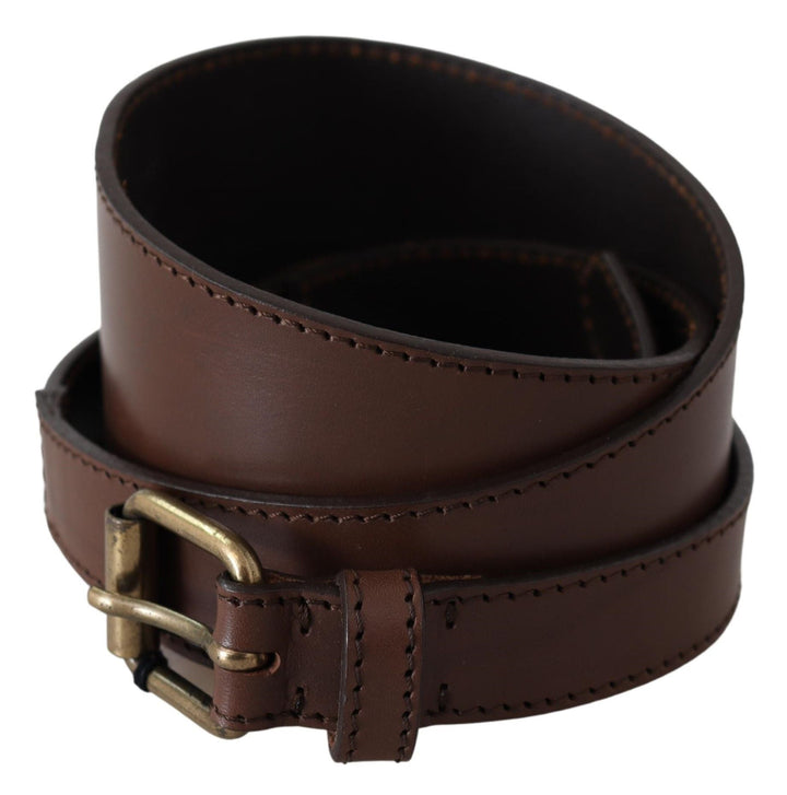 Women’s Plein Sud Brown Leather Gold Metal Buckle Belt
