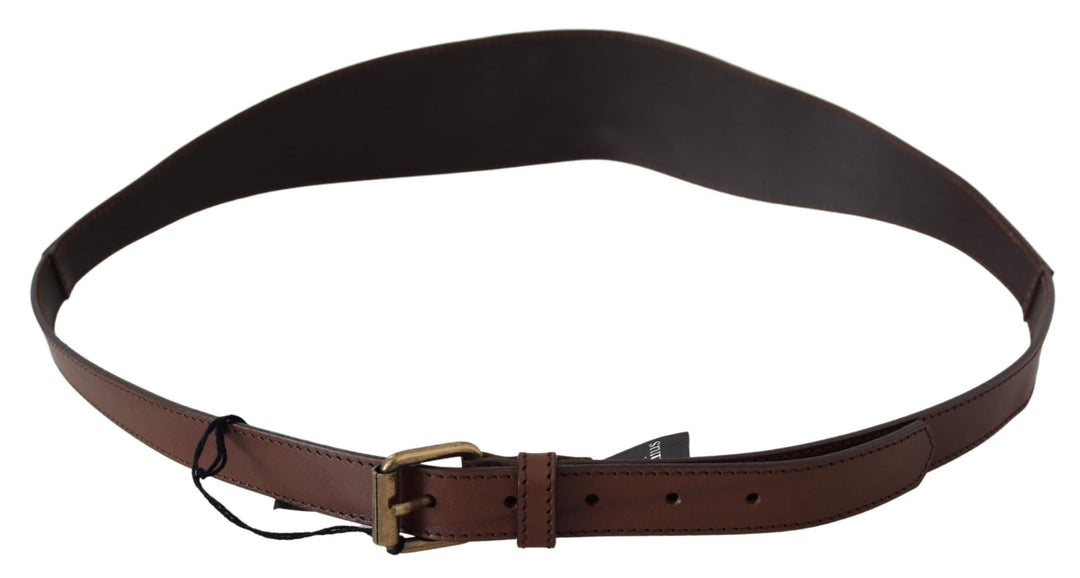 Women’s Plein Sud Brown Leather Gold Metal Buckle Belt